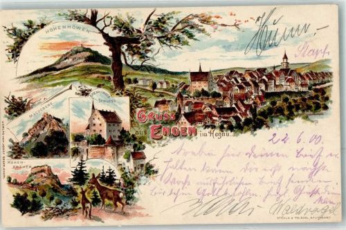 78234 W7707 Engen , Hegau 1900 Lithographie Hohenhöwen Mägdeberg Krenkinger Schloss Hohenkrähen