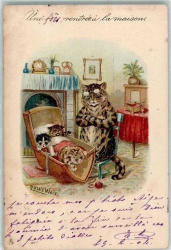 Katzen Wiege Katzenkinder Une fou rentree a la maison Serie 331 Raphael Tuck & fils Wain, Louis 1904