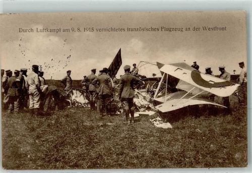 1915 Durch Luftkampf am 9. August 1915 vernichtetes französisches Flugzeug an der Westfront Feldpost WK I Feldflieger-Abteilung 67