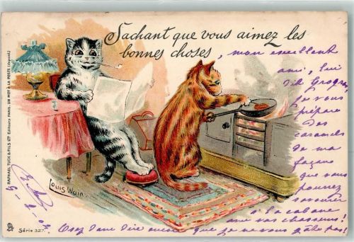 Sachant que vous aimez les bonnes choses Katzen Pfeife Herd Pfanne Tiere vermenschlicht Serie 327 Raphael Tuck & Fils Wain, Louis