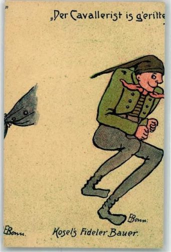 W7800 Freiburg im Breisgau Künstlerfest 1911 Der Cavallerist is geritten Kosels Fiderler Bauer sign E. Bonn Künstlerfest Künstlerkarte