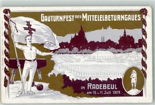 Radebeul Gauturnfest des Mittelelbeturngaues Juli 1909 Pferd Turner Fahne