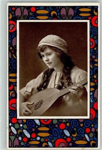 Passepartout Frau WRB Wien Serie 03227 Musikinstrument 1917