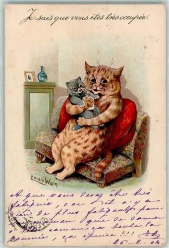 Je sais que vous etes tres occupee Katze Junges Sofa Tiere vermenschlicht Serie 331 Raphael Tuck & fils Wain, Louis 1904