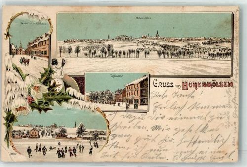 Hohenmölsen 1904 Herrenstraße Rathaus Topfmarkt Aue Winterlithographie