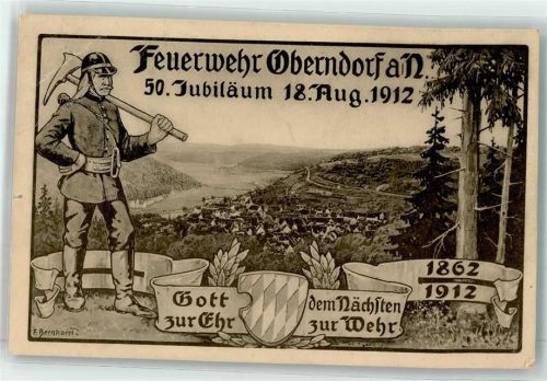 78727 W7238 Oberndorf am Neckar Gebrauchsspuren Feuerwehr 50. Jubiläum 18. August 1912 sign F. Bernhard
