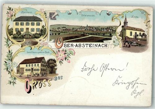 69518 W6941 Abtsteinach 1904 Lithographie Pfarrhaus Kirche Gasthaus Zum goldnen Bock