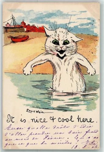 Katze Meer Baden It is nice t cool here Wain, Louis 1904