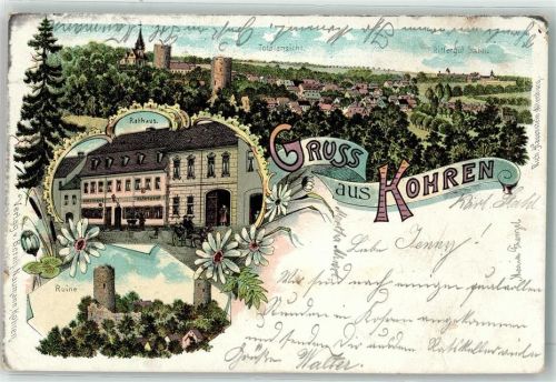 04655 O7234 Kohren-Sahlis 1898 Lithographie Rathaus Ruine Rittergut Sahlis