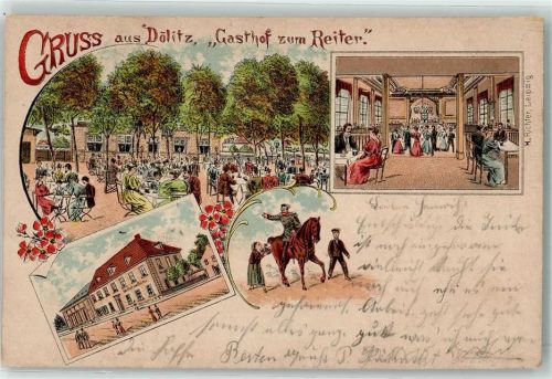 17179 O2052 Dölitz 1898 Lithographie Gasthaus Zum Reiter