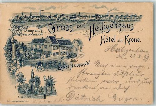 Heiligenhaus 1899 Hotel Zur Krone Ernst Heidmann Kriegerdenkmal Vorläufer