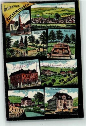 67806 W6760 Rockenhausen Lithographie Kriegerdenkmal Anlagen Römerbrunnen Kgl. Amtsgericht Prot. Rettungshaus Bezirksamt Krankenhaus