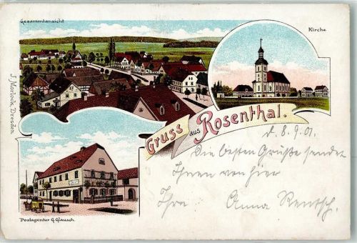 Rosenthal 1901 Kirche Postagentur G. Glausch Postkutsche