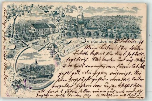 73770 W7306 Denkendorf , Württ 1899 Gebrauchsspuren Gasthaus Zur Germania Fr. Scheurenbrand Vorläufer