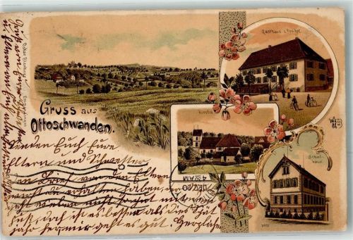 79348 W7830 Ottoschwanden Lithographie Gasthaus Zum Freihof Kirche Schulhaus
