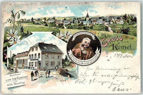 65321 W6209 Kemel Lithographie Gasthaus Zum heiligen Cyprian Wilh. Herdling