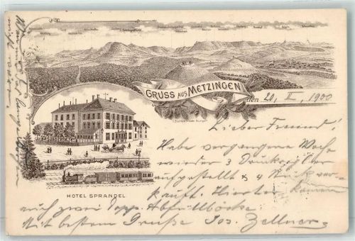 Metzingen 1900 Hotel Sprandel Eisenbahn Dampflokomotive Vorläufer