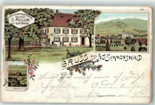 Altsimonswald 1898 Gasthaus Pension G. Müller früher Blattmann Pavillon