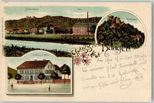 79539 W7850 Haagen , Baden 1900 Lithographie Röttler Schloss Gasthaus Zur Wiese Bahnpost Basel - Zell Wiesenthal Zug 524