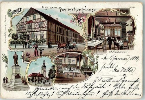 Gardelegen 1898 Gasthaus Deutschen Hause Kaiser Wilhelm Denkmal Rathaus Kutsche Bahnpost Berlin - Hannover