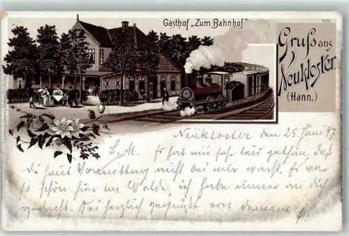 21614 W2150 Neukloster , Niederelbe 1896 - Gasthaus Zum Bahnhof Eisenbahn Dampflokomotive Vorläufer