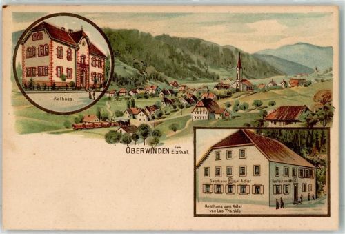 79297 W7809 Oberwinden , Elztal Lithographie Rathaus Gasthaus Zum Adler Leo Trenkle