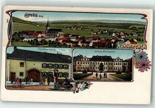 66687 W6648 Nunkirchen Lithographie Gasthaus Spang Schloss Münchweiler