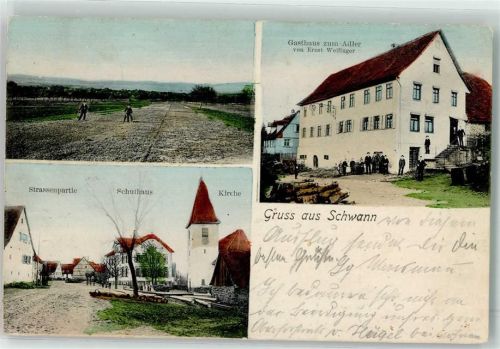 75334 W7541 Schwann - Schulhaus Kirche Gasthaus Zum Adler Ernst Wolfinger