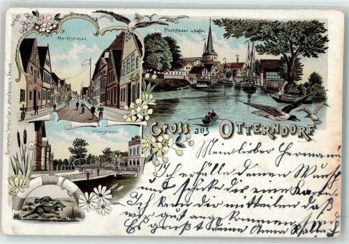 Otterndorf 1899 Marktstraße Villenstraße Fluss Meden Hafen Möwen