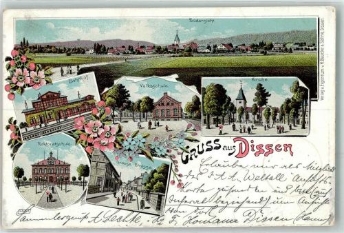 Dissen 1901 Bahnhof Volksschule Kirche Rektoratschule Große Straße
