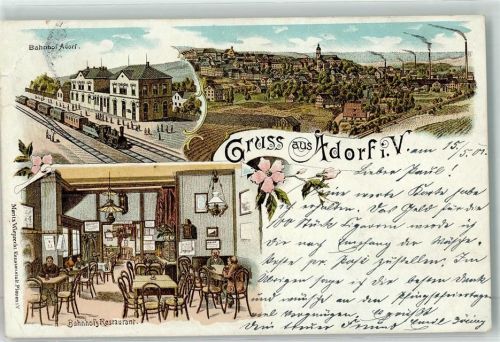 08626 O9930 Adorf , Vogtl 1901 Lithographie Bahnhof Eisenbahn Bahnhofsgaststätte Fabriken