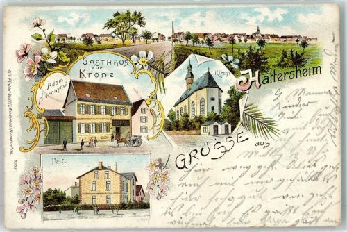 Hattersheim 1901 Gasthaus Zur Krone Adan Hieronymi Kirche Post