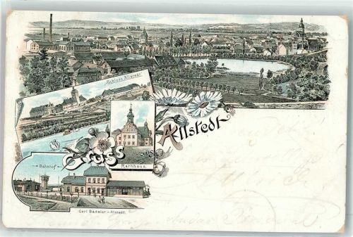 06542 O4702 Allstedt 1897 Lithographie Schloss Rathaus Bahnhof