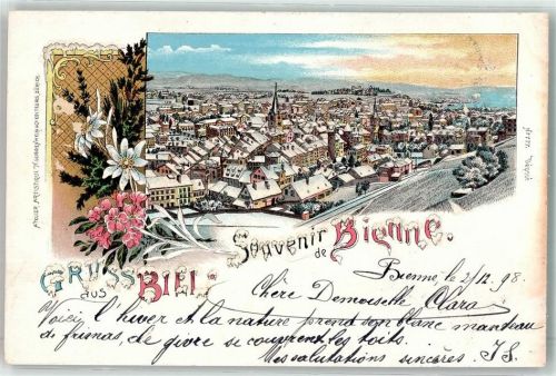 Biel/Bienne Mit Glimmerauflage Winterlitho 1898