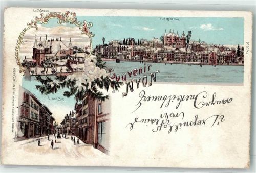 Nyon Schloss Hauptstraße Mit Glimmerauflage Winterlitho