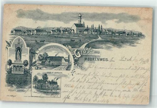 Moorenweis 1899 Kriegerdenkmal Gasthaus Silbernagel Haus Dr. Banzer Vorläufer Druck um 1892