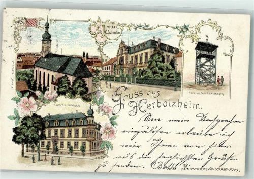 79336 W7834 Herbolzheim , Breisgau 1899 Lithographie Villa H. Schindler C. Schindler Turm auf dem Kahlenberg