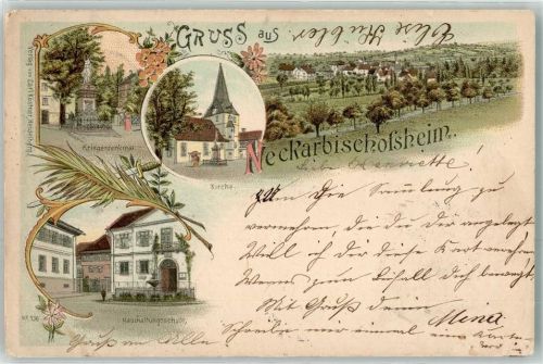 Neckarbischofsheim 1900 Kriegerdenkmal Kirche Haushaltungsschule