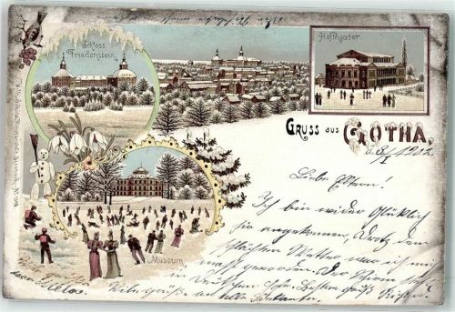 O5800 Gotha , Thür Schloss Friedenstein Hoftheater Museum Schneemann Mit Glimmerauflage Winterlitho 1902