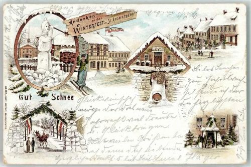 W3424 St. Andreasberg Winterfest Schneemann Gut Schnee Hotel Bergmann Winterlitho 1898
