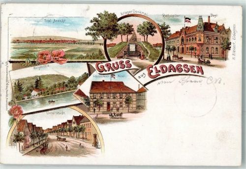 Eldagsen 1898 Kriegerdenkmal Rathskeller Post Holzmühle Lauensteins Hotel Unterstadt