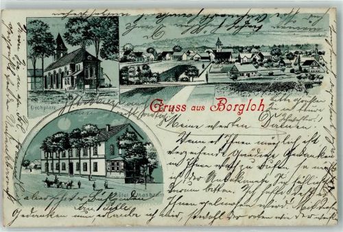 49176 W4517 Borgloh 1902 Lithographie Kirchplatz Hotel Masbaum