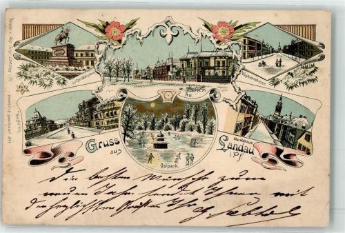 W6740 Landau in der Pfalz Luitpoldbrunnen Au Westbahnstraße Westring Ostpark Marktstraße Winterlitho 1897