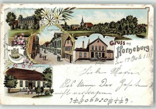 Horneburg 1898 Major v. Dürings Haus Langestraße Rittergut Renzel Molkerei Bahnpost Hamburg - Cuxhaven Zug 359
