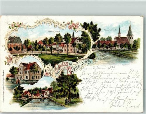 49593 W4558 Bersenbrück 1899 Lithographie Klosterpforte Kirche Gericht Bahnpost Oldenburg - Osnabrück
