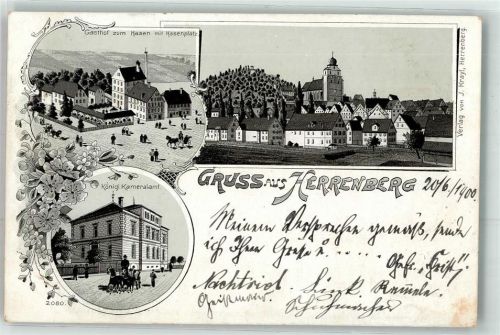71083 W7033 Herrenberg im Gäu 1900 Lithographie Gasthaus Zum Hasen am Hasenplatz Kgl. Kameralamt