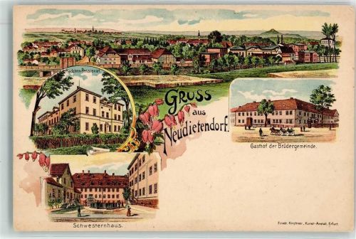 Neudietendorf 1899 Mädchen Pensionat Gasthaus der Brüdergemeinde Schwesternhaus Bahnpost Neudietendorf