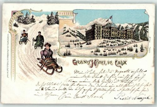 Caux Grand Hotel Schlitten Mit Glimmerauflage Winterlitho 1898