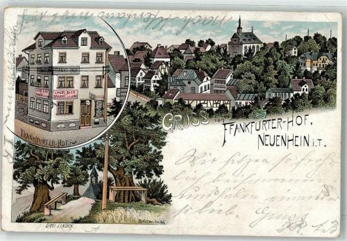 65812 W6232 Neuenhain , Taunus 1902 Lithographie Frankfurter Hof Drei Linden
