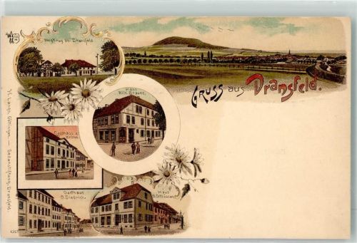 37127 W3402 Dransfeld Lithographie Wegkrug Haus Wilh. Brauns Gasthaus Zur Krone Gasthaus O. Diedrich Haus B. Schlössen